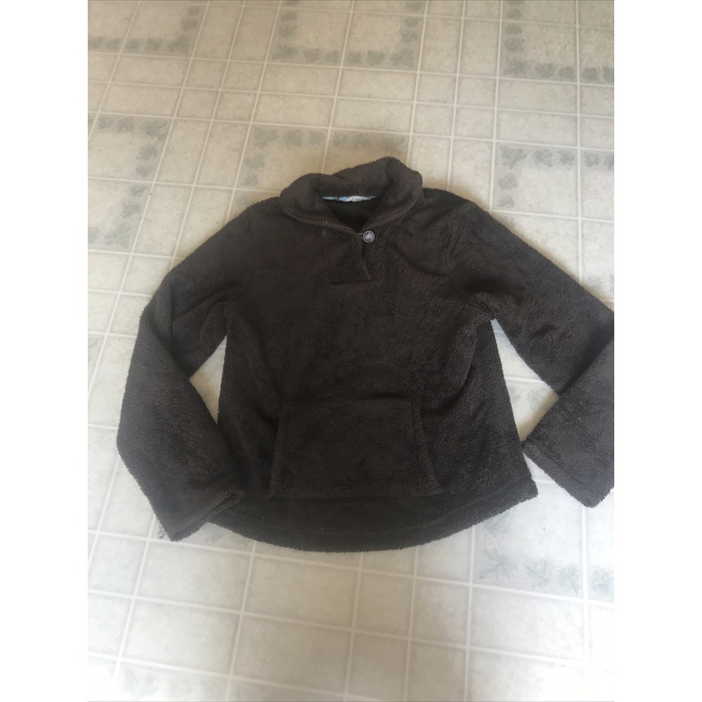 Lands' End youth girls size‎ XL 16 Brown Shawl Collar fleece jacket One Button